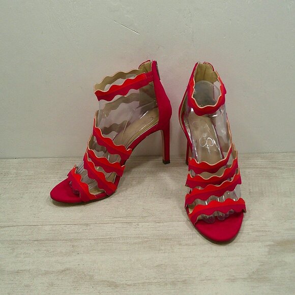Jessica Simpson Vibrant Red and Tan Wavy Sandals - Picture 1 of 13